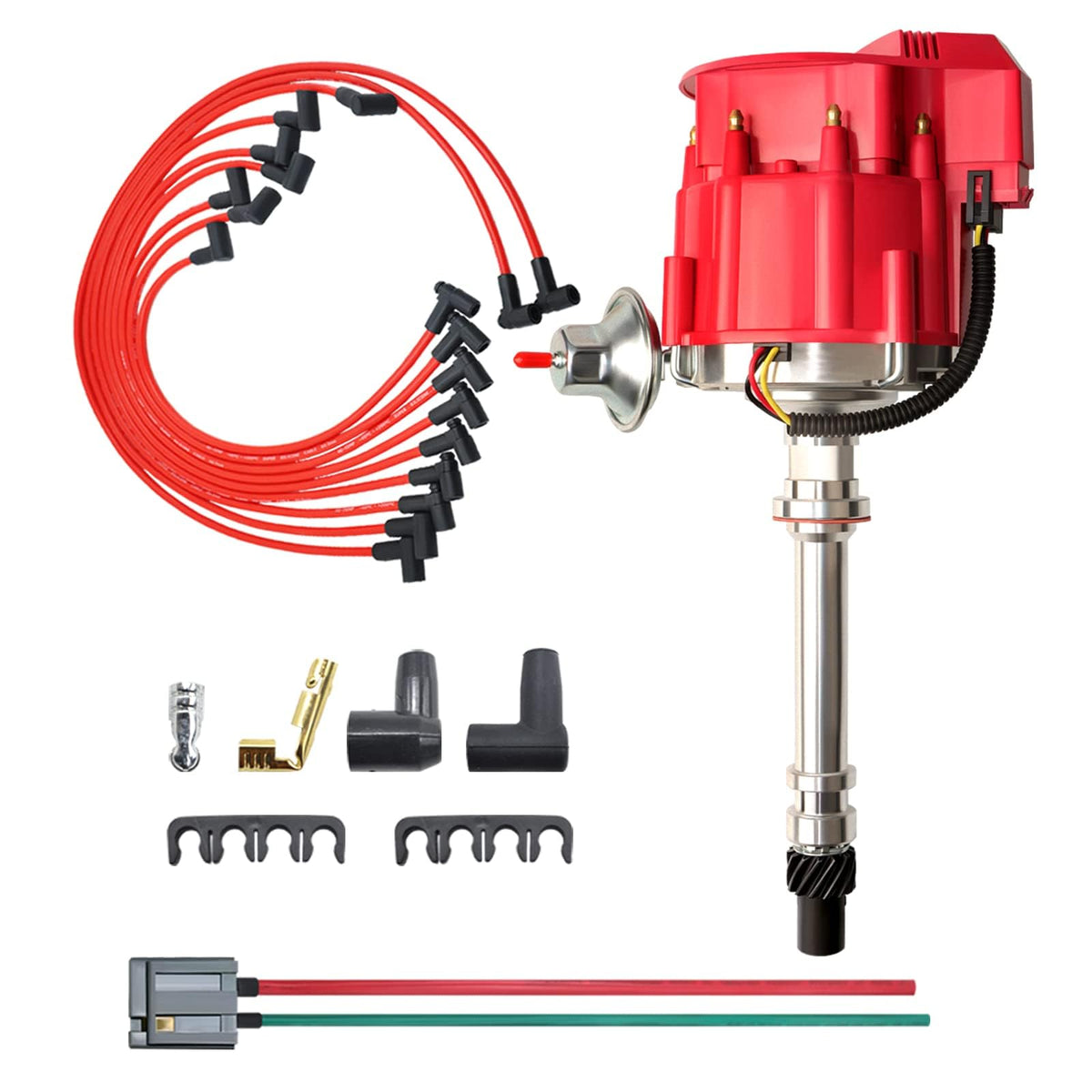 MAS red HEI cap front view showing fitment and improved connection