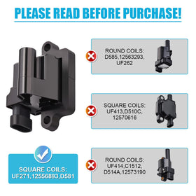 MAS UF271 square ignition coil close-up illustrating durable connector design
