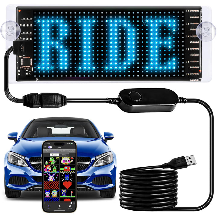 Maschsea front view of LED matrix panel showing clear scrolling text benefit visibility