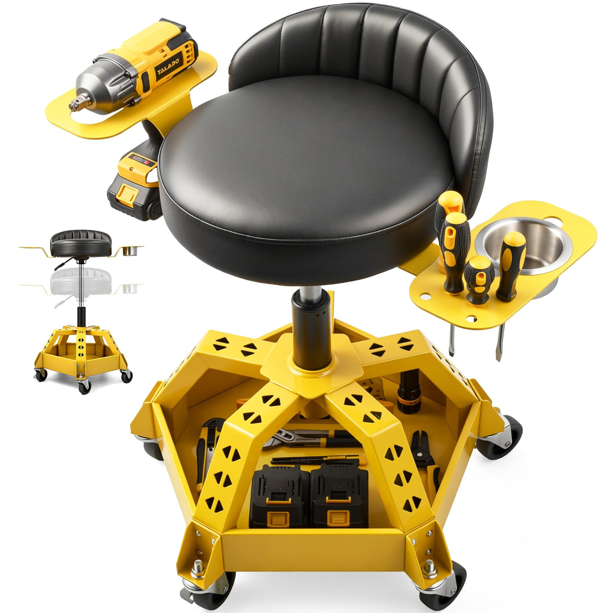 Masgole stool front view showing padded seat and backrest for comfort