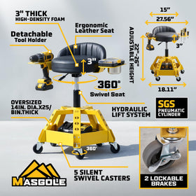 Masgole stool in garage setting showing efficient workflow and storage
