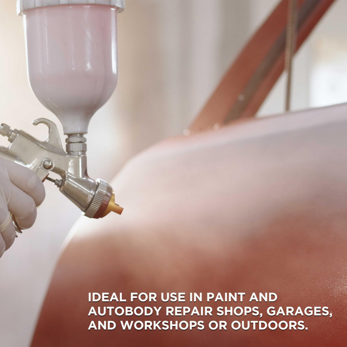 Master Airbrush rack holding a car hood in a shop to speed painting workflow