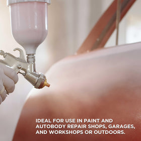 Master Airbrush rack holding a car hood in a shop to speed painting workflow