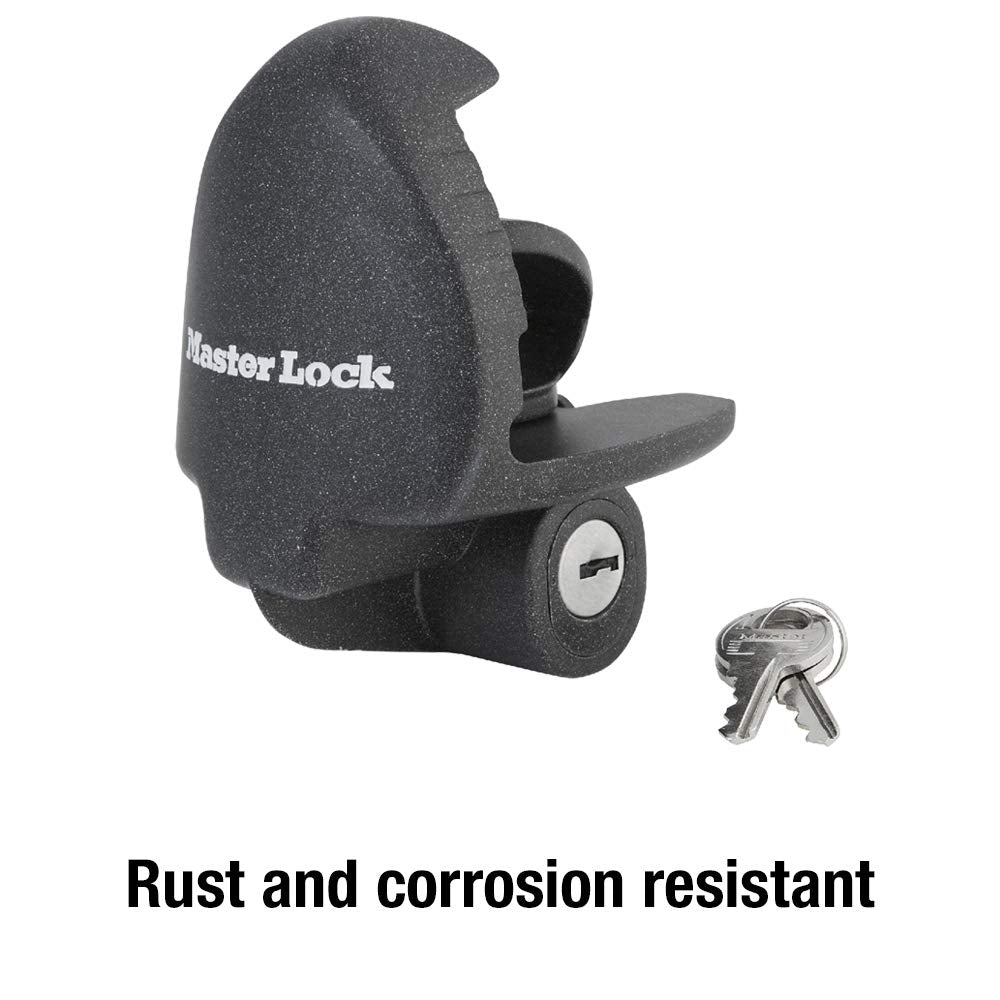 Master Lock 379ATPY next to keys for scale and quick-install benefit