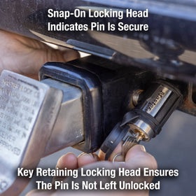 Master Lock installed on trailer receiver demonstrating secure fit