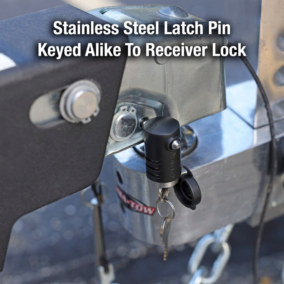 Master Lock scale and dimensions comparison showing size fit for 5/8-inch receivers