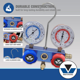 Mastercool 2.5-inch gauges closeup showing clear readouts and accuracy benefit