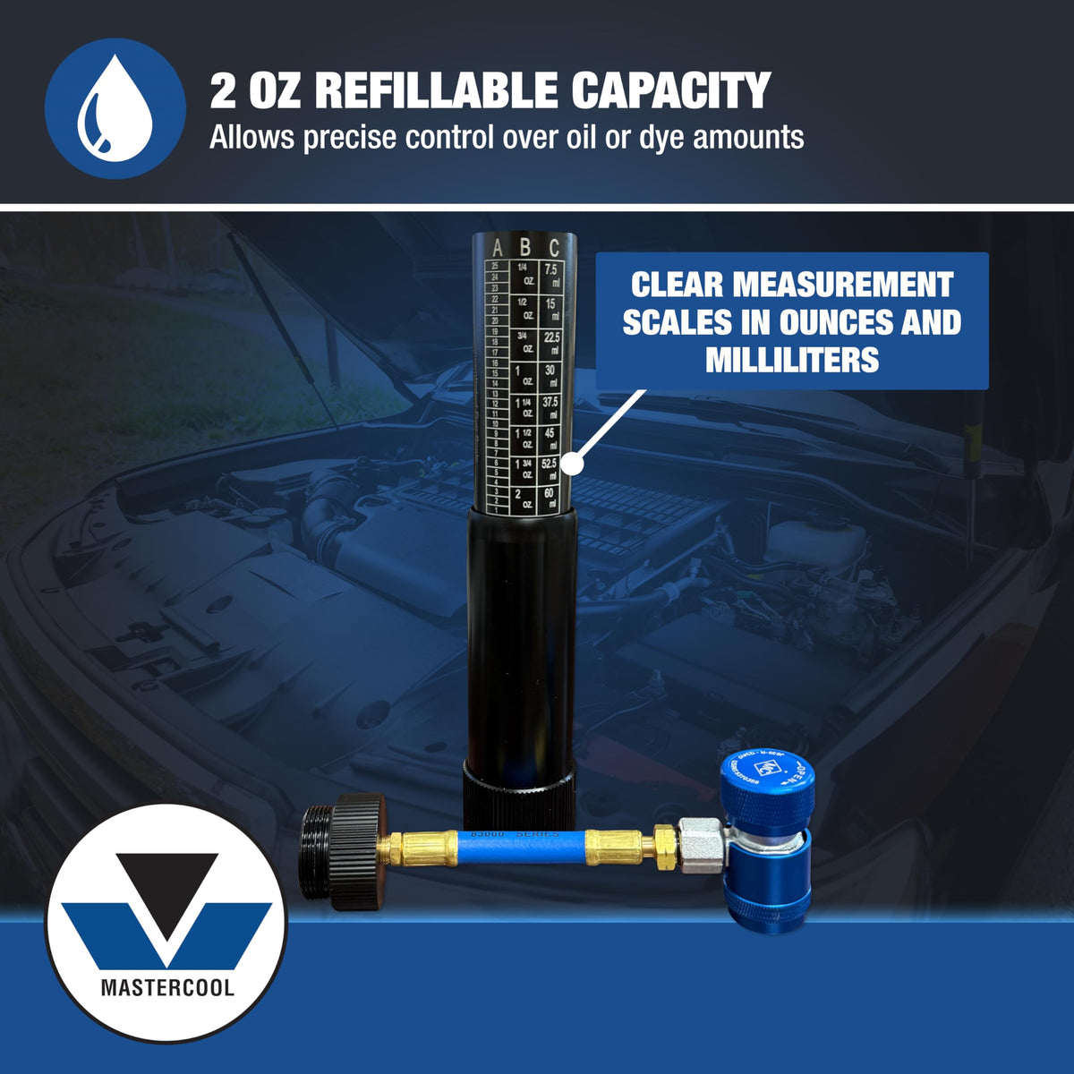 Mastercool hose and R1234yf coupler detail showing secure fit and leak prevention