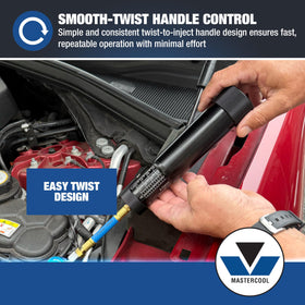 Mastercool injector connected to low-side port demonstrating quick, clean injection