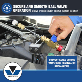 Mastercool brass body and stainless ball valve detail, durable corrosion-resistant construction