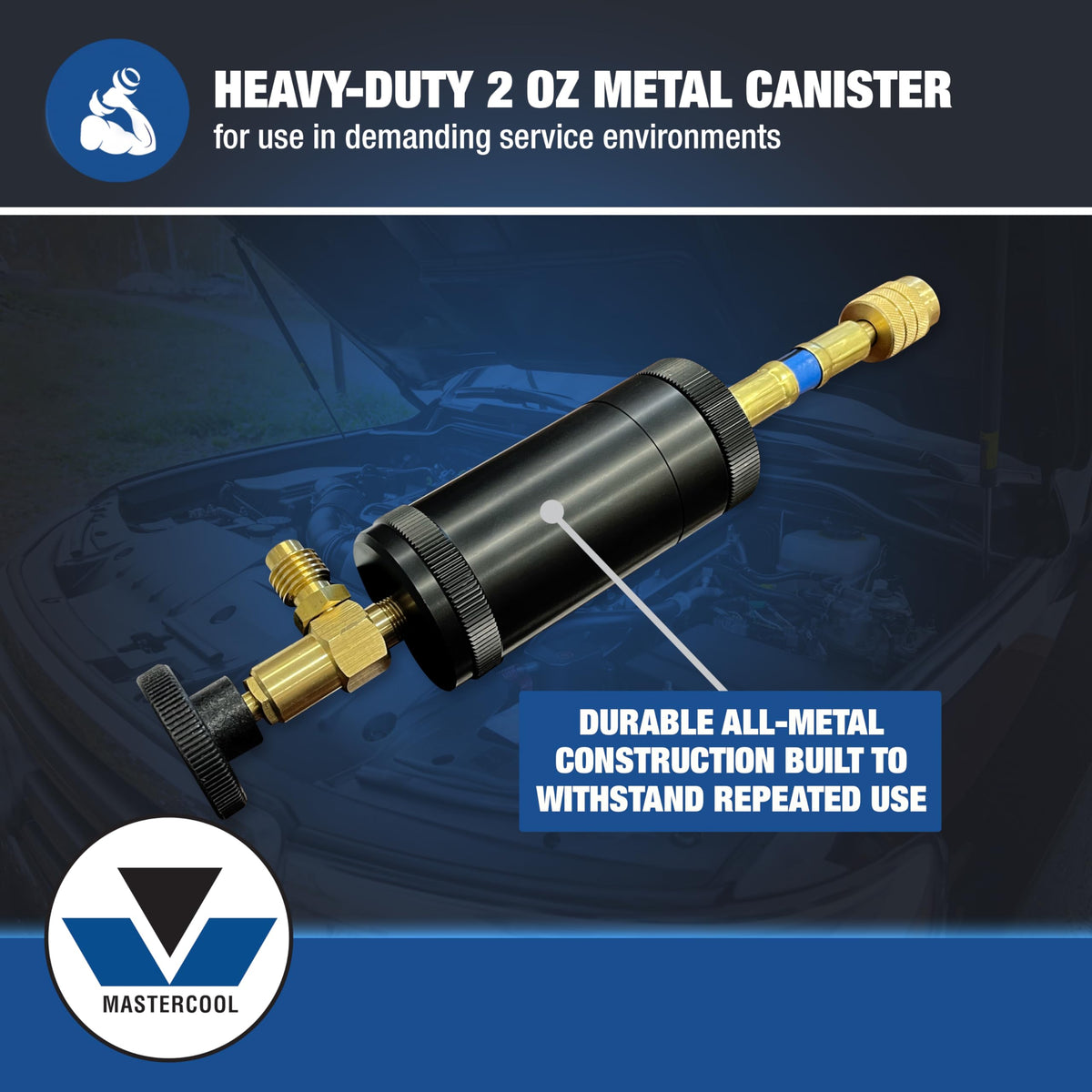 Mastercool connected to a manifold gauge set demonstrating easy integration