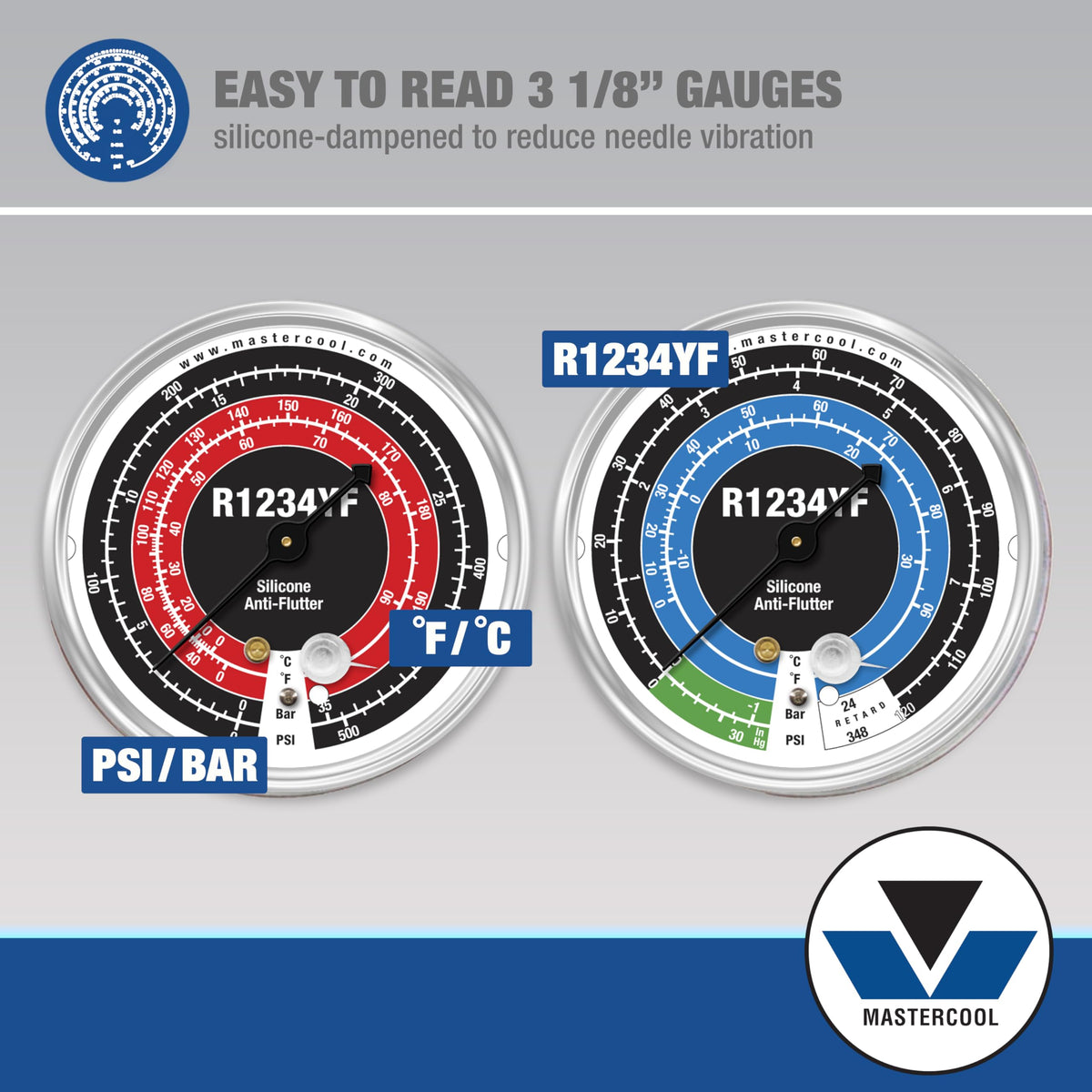 Mastercool detailed high and low couplers with safety disconnect to prevent refrigerant loss
