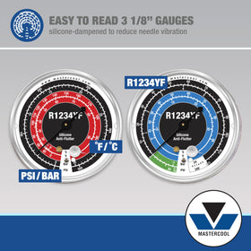 Mastercool detailed high and low couplers with safety disconnect to prevent refrigerant loss