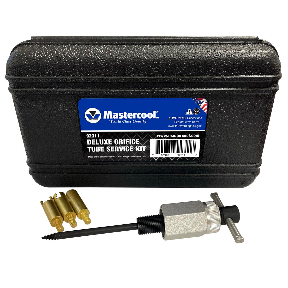 Mastercool 92311 open case showing five tools and molded storage, durable organized kit