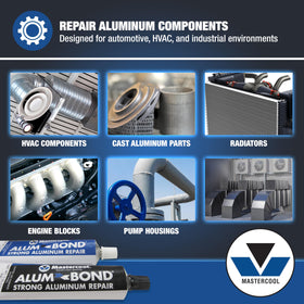 Mastercool Alum Bond applied to radiator crack repair illustrating durable fill