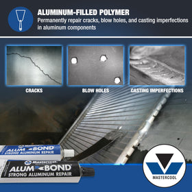 Cured Mastercool Alum Bond being drilled to show machinable metal repair