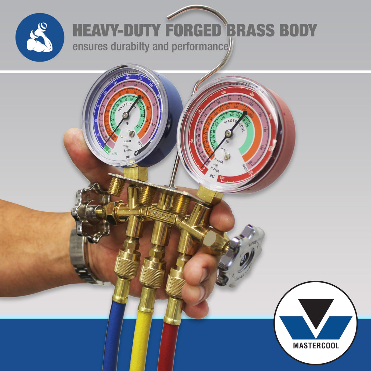 Mastercool angled metal handles detail for improved torque and durability