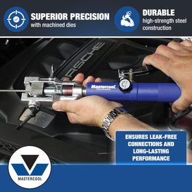 Mastercool precision-formed dies arranged neatly highlighting durability and accurate flare profiles