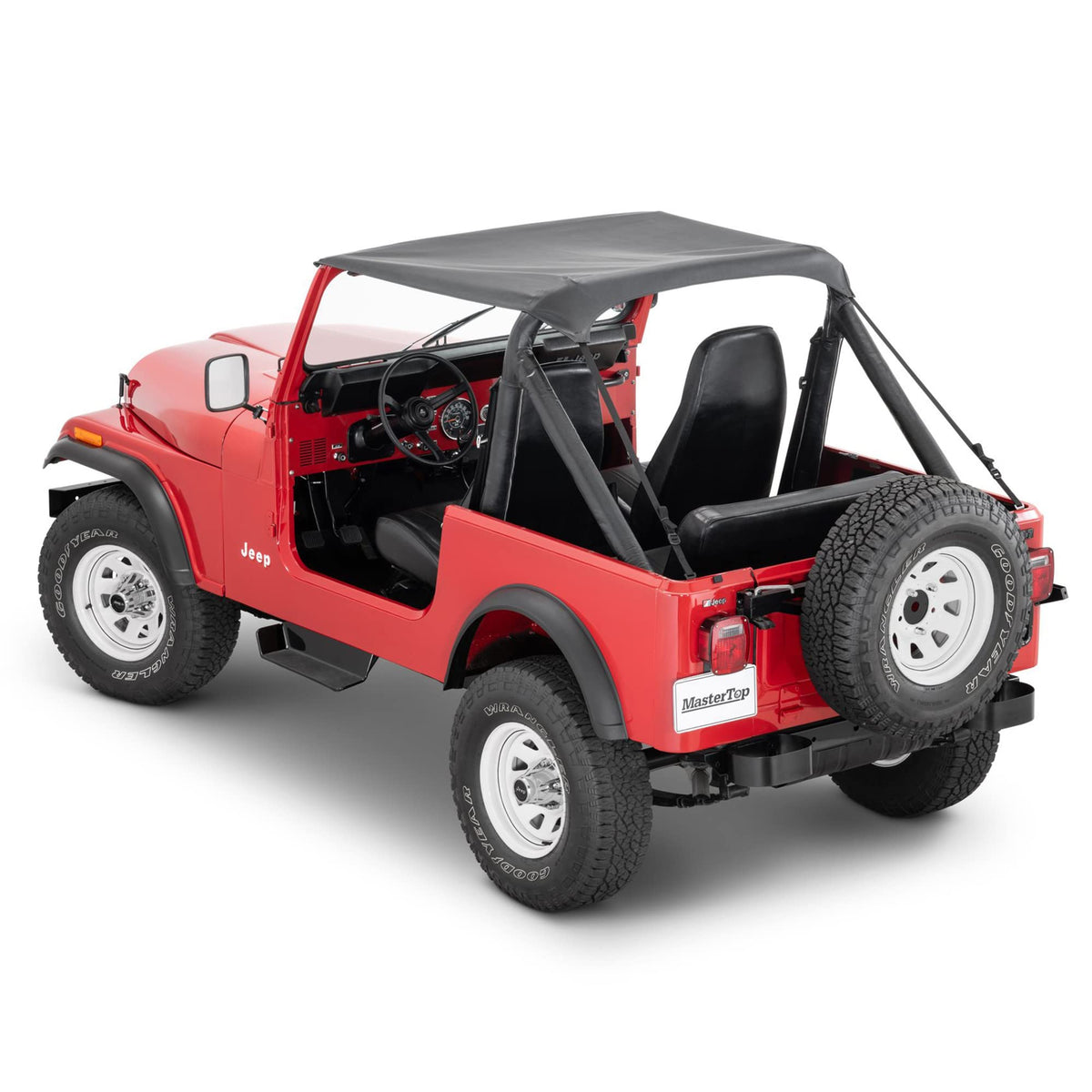MasterTop Bimini front view on Jeep Wrangler showing fit and protection