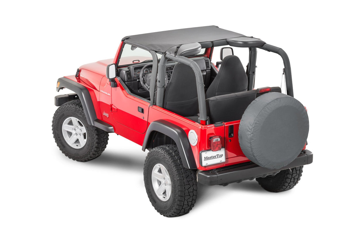 MasterTop Bimini top front view on Jeep showing secure fit and weather protection