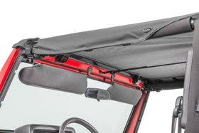 MasterTop Bimini top installed on TJ Wrangler in sunlight demonstrating shade benefit