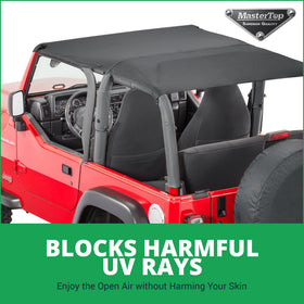 MasterTop installed on Jeep Wrangler side profile demonstrating airflow benefit