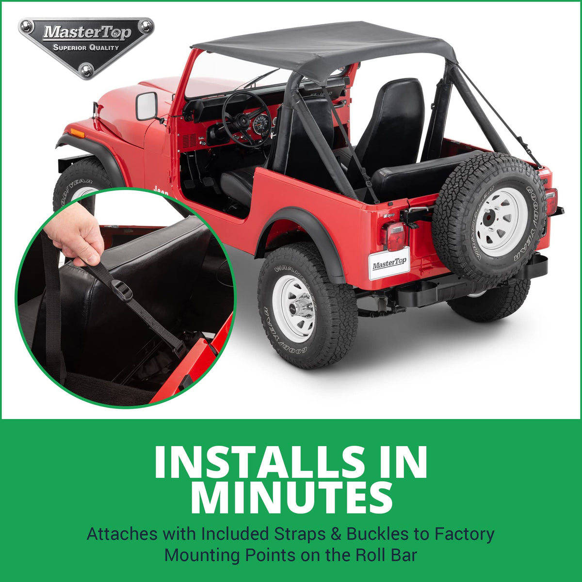 MasterTop Bimini on Jeep in motion showing open-air driving enjoyment