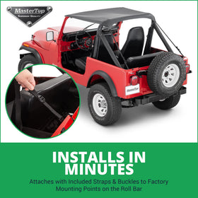 MasterTop Bimini on Jeep in motion showing open-air driving enjoyment