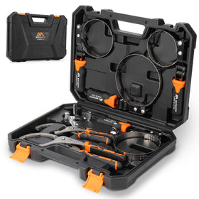 MateAuto front view of 8-piece kit showing bands and pliers for versatile removal