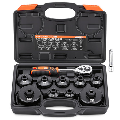 MateAuto front packaging showing full 11-piece oil filter socket set for fast selection