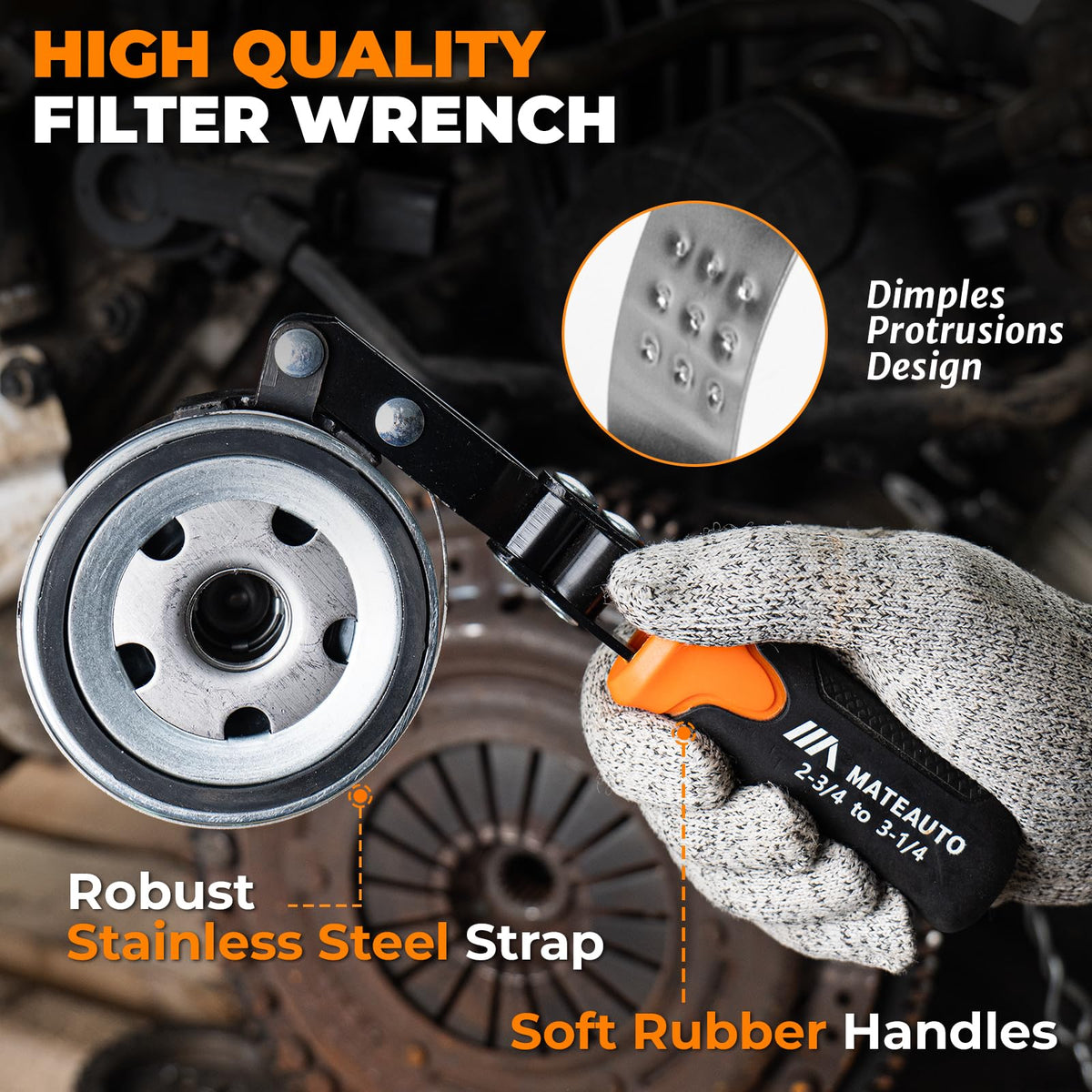 MateAuto pliers gripping an oil filter demonstrating extra leverage benefit