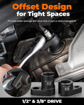 MateAuto 72-tooth ratchet and 3/8-to-1/2 adapter in hand for leverage and confined-space access
