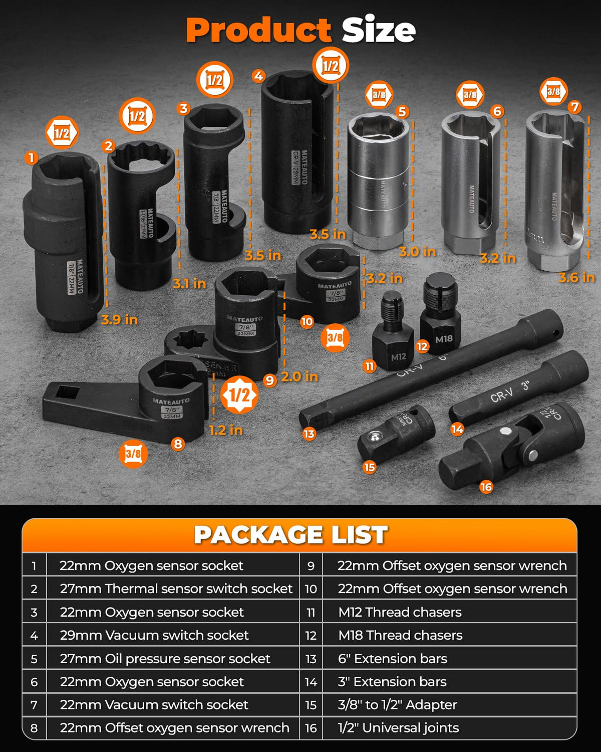 MateAuto close-up of slotted oxygen sensor sockets showing secure wire clearance benefit