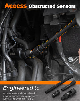 MateAuto universal joint in use reaching an angled sensor for improved accessibility