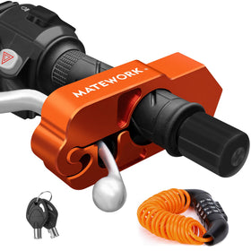 Matework lock front view showing orange finish and compact shape for visible deterrence