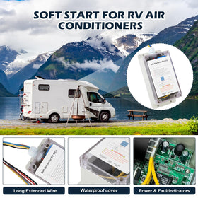Matirron soft start compact size next to hand for scale, saves space in RV compartments