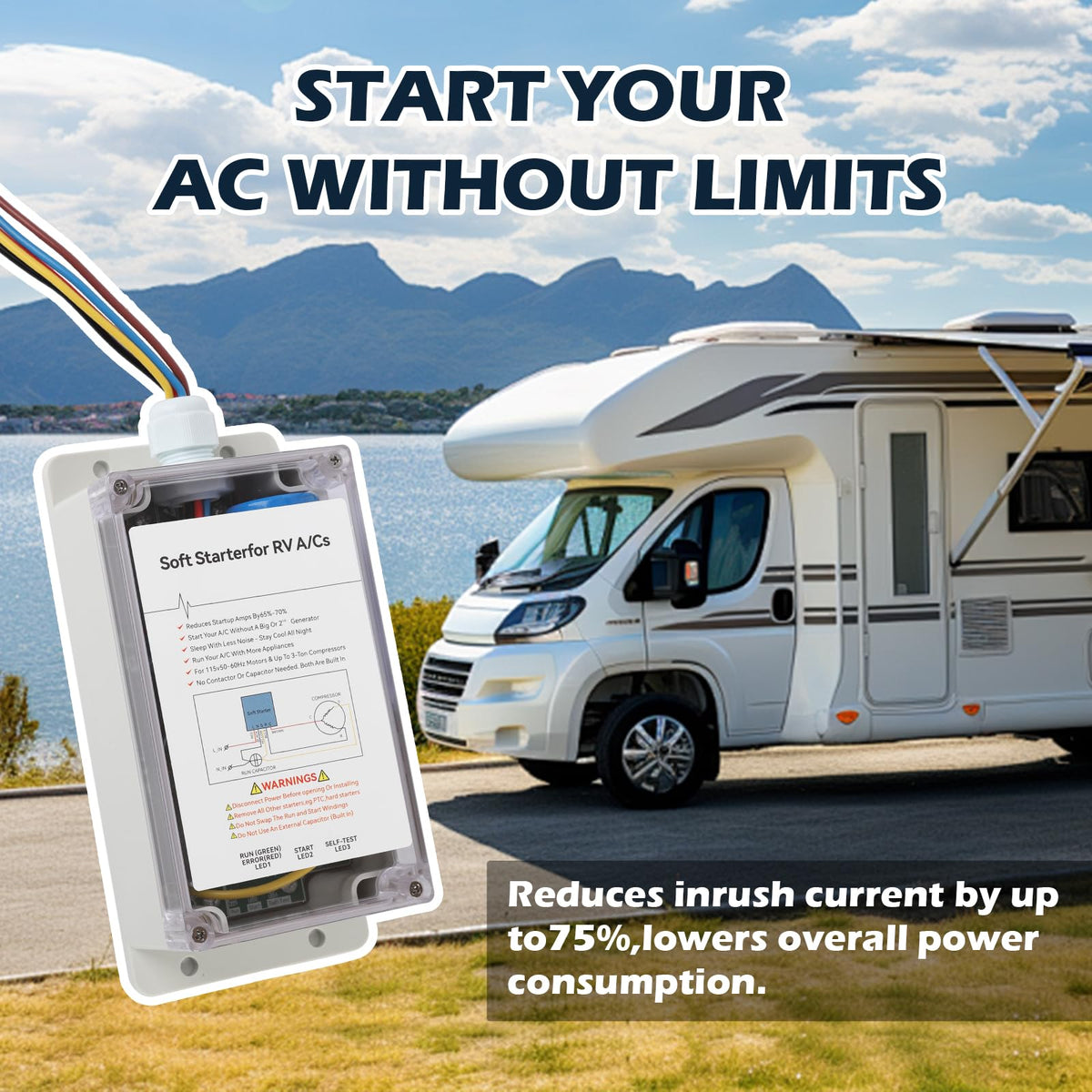 Matirron soft start operating with portable generator providing steady power during AC startup