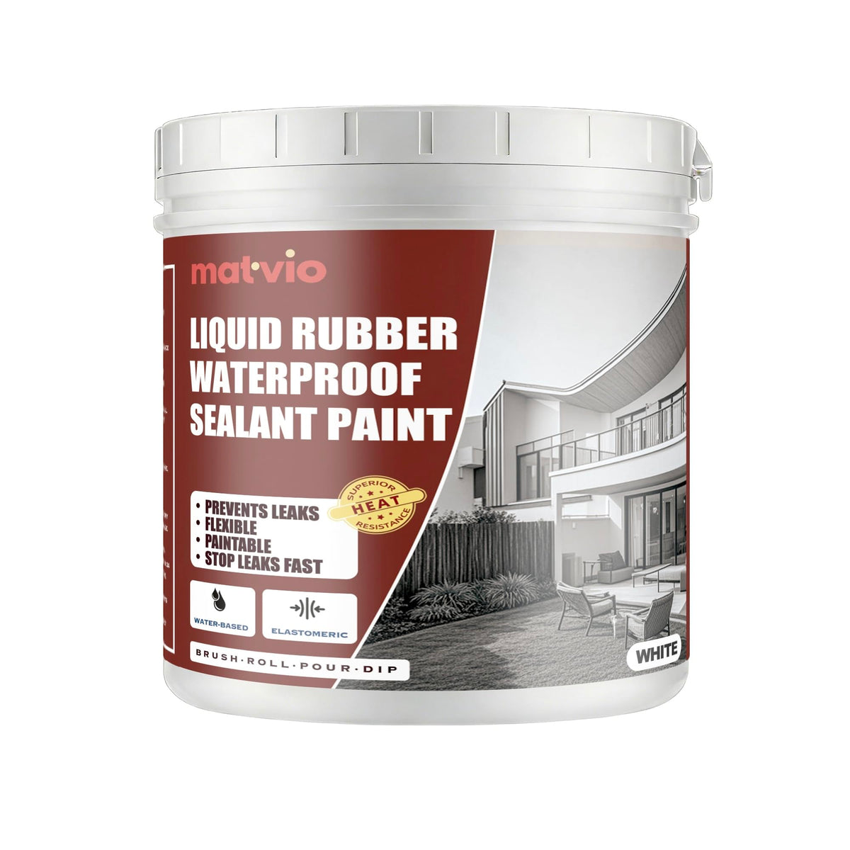 matvio quart container front view showing product branding and coverage benefit
