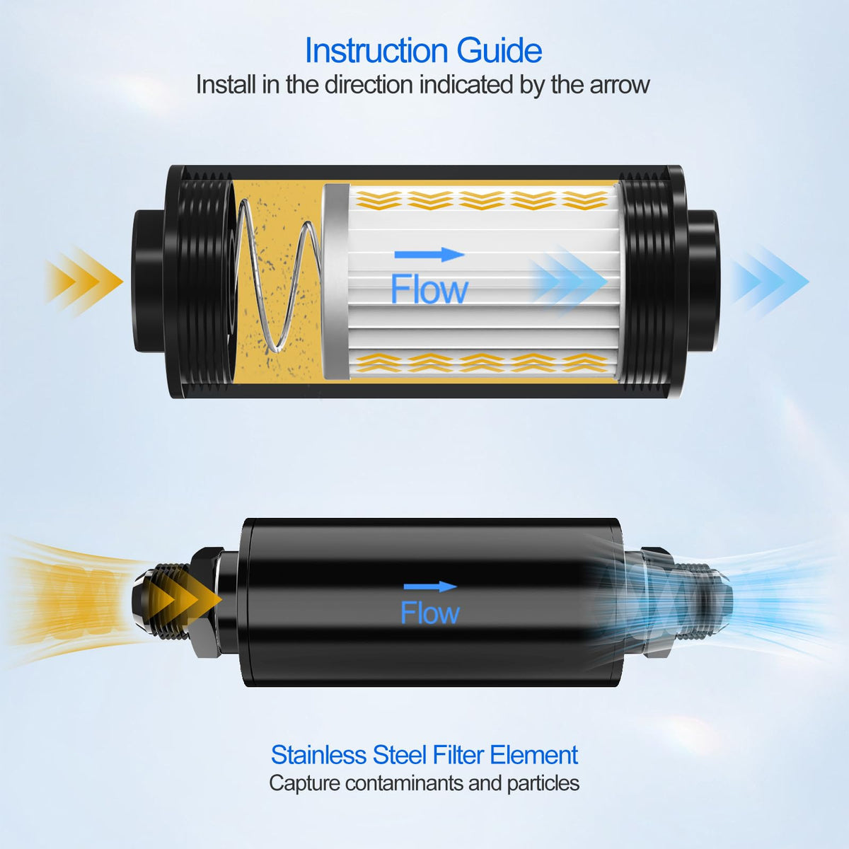 Matwei cutaway of filter media illustrating 10 micron capture to protect injectors and pumps