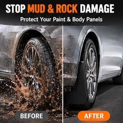 Mautopily installed on rear passenger side reducing road spray