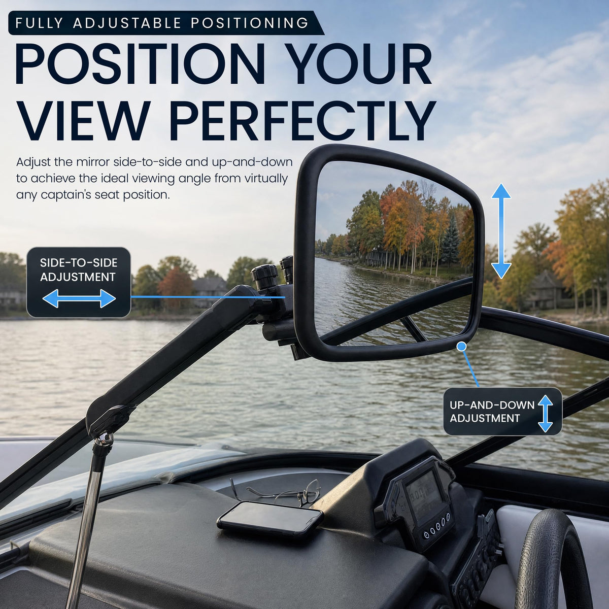Maverick Advantage mirror head adjusted angle showing customizable sightlines for comfort