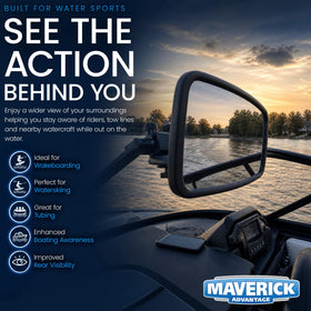 Maverick Advantage mirror installed on roll cage of utility vehicle delivering wide view