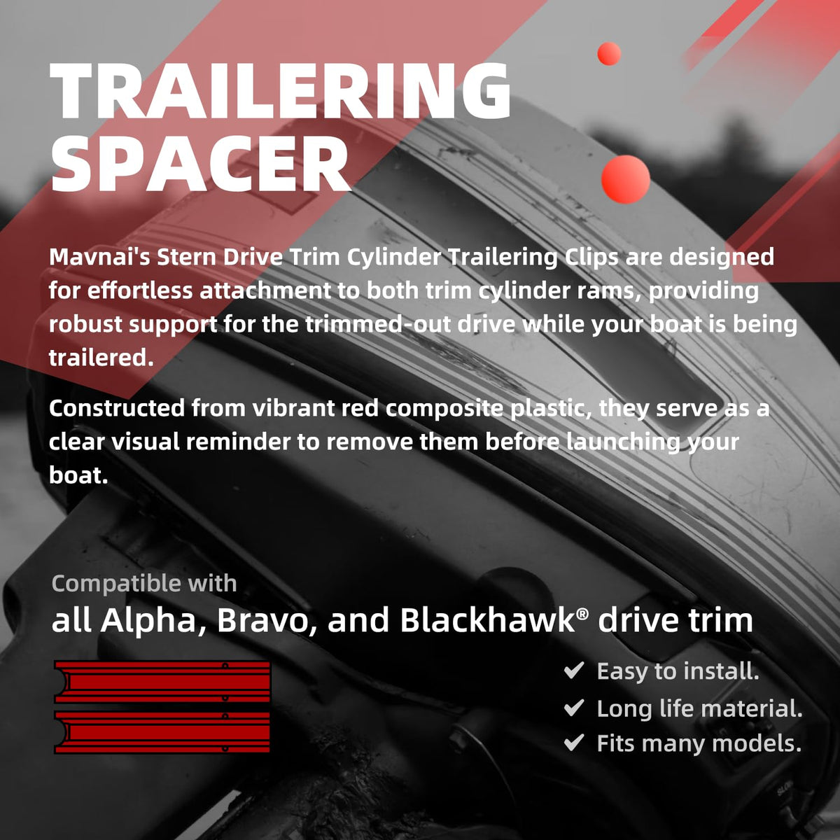 Mavnai installed on trim cylinder demonstrating secure support while towing