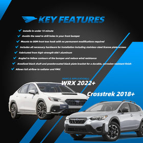 Mavnai plate relocation mounted on Subaru WRX front demonstrating unobstructed central grille