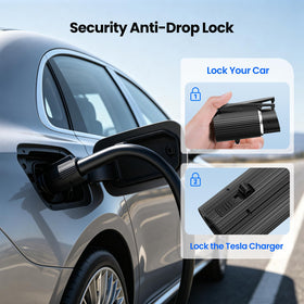 Mavulo adapter plugged into a destination charger demonstrating roadside convenience