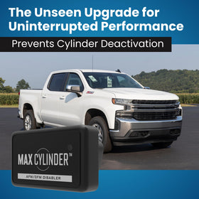 Max Cylinder lifestyle shot on Silverado showing restored V8 exhaust sound