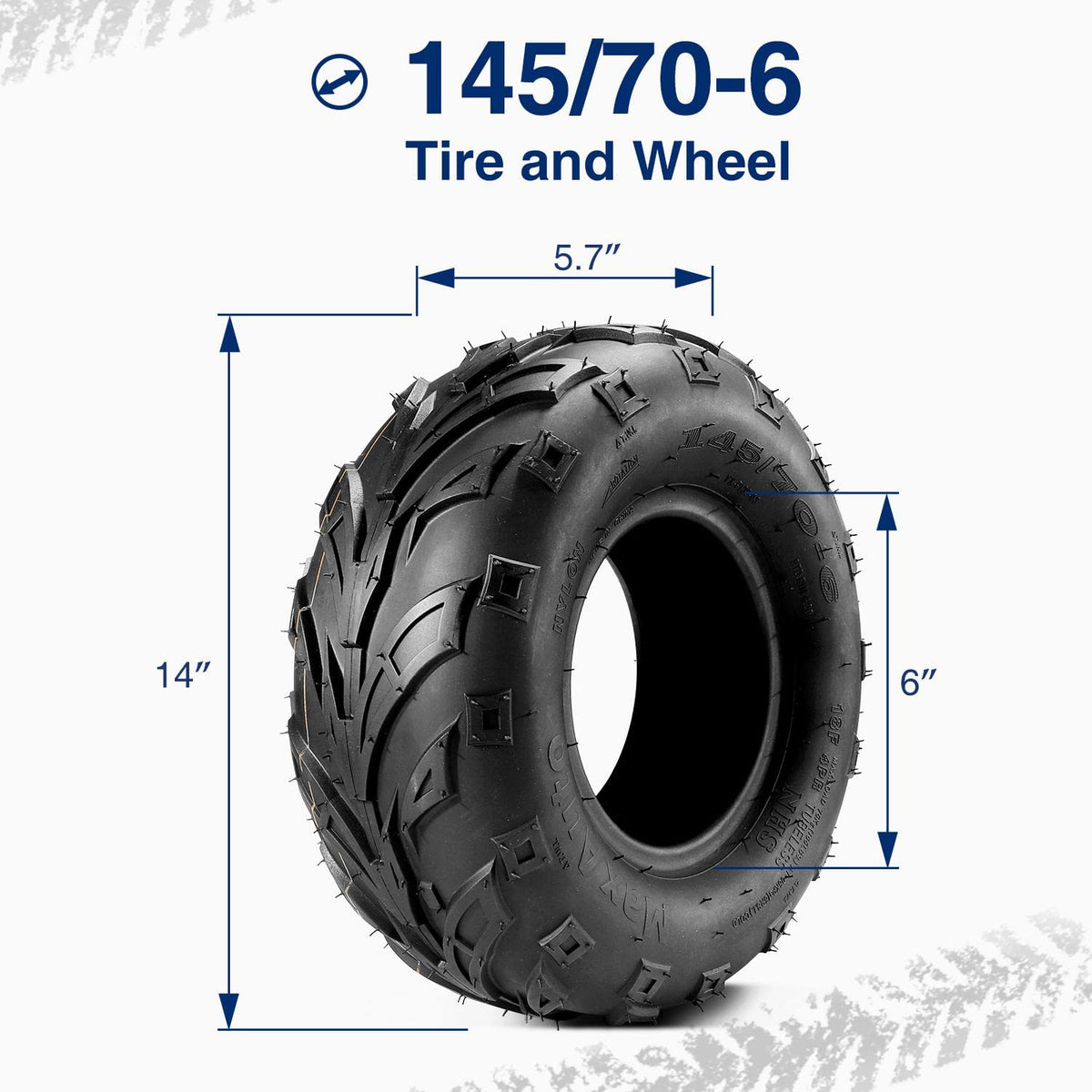 MaxAuto tire next to ruler for scale — shows diameter and section width accuracy