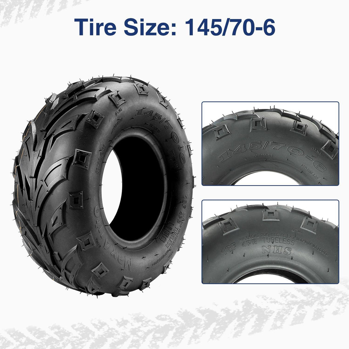 MaxAuto close-up of directional flame-like tread — better mud and sand bite
