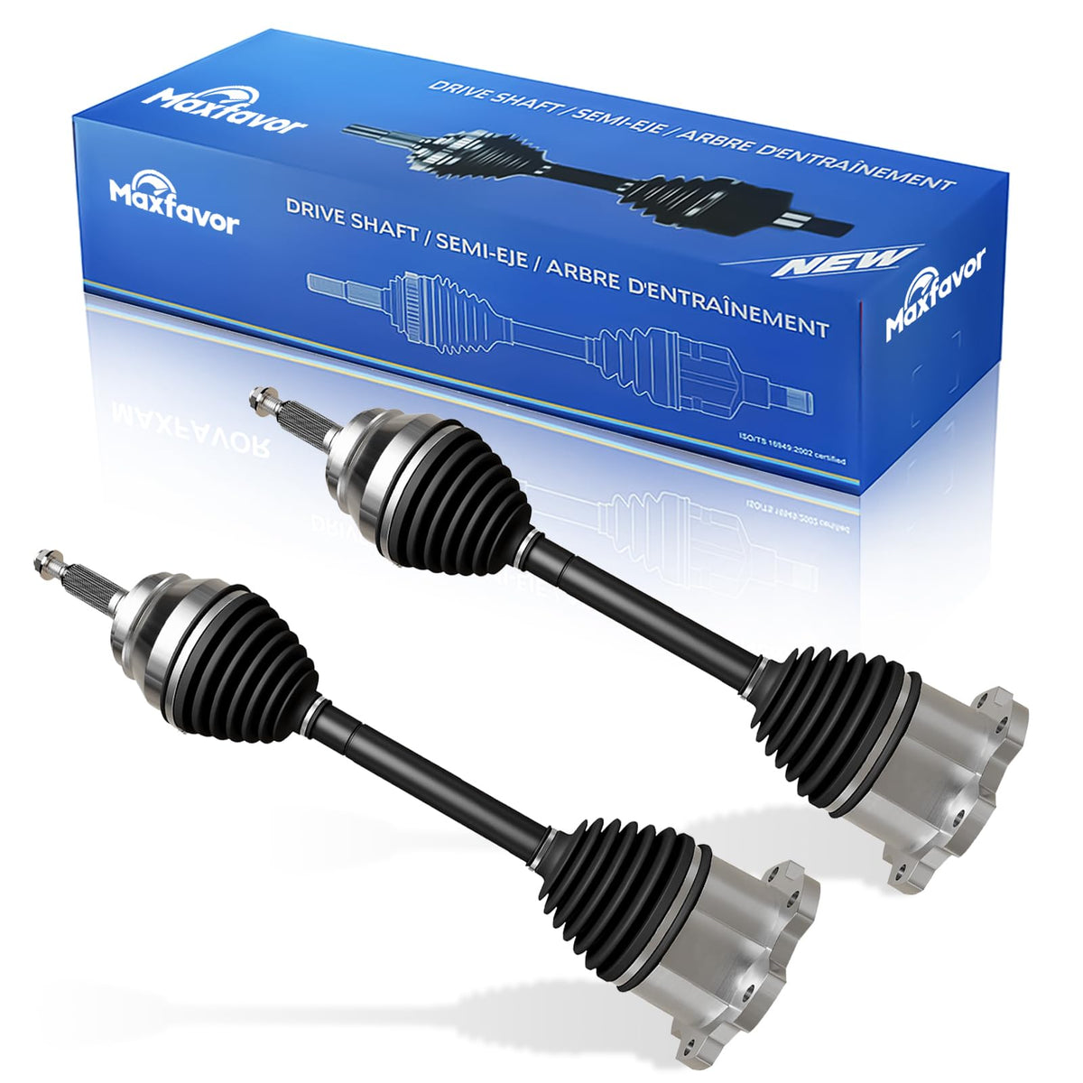 Maxfavor front CV axles packaging showing kit and label, ensures correct replacement