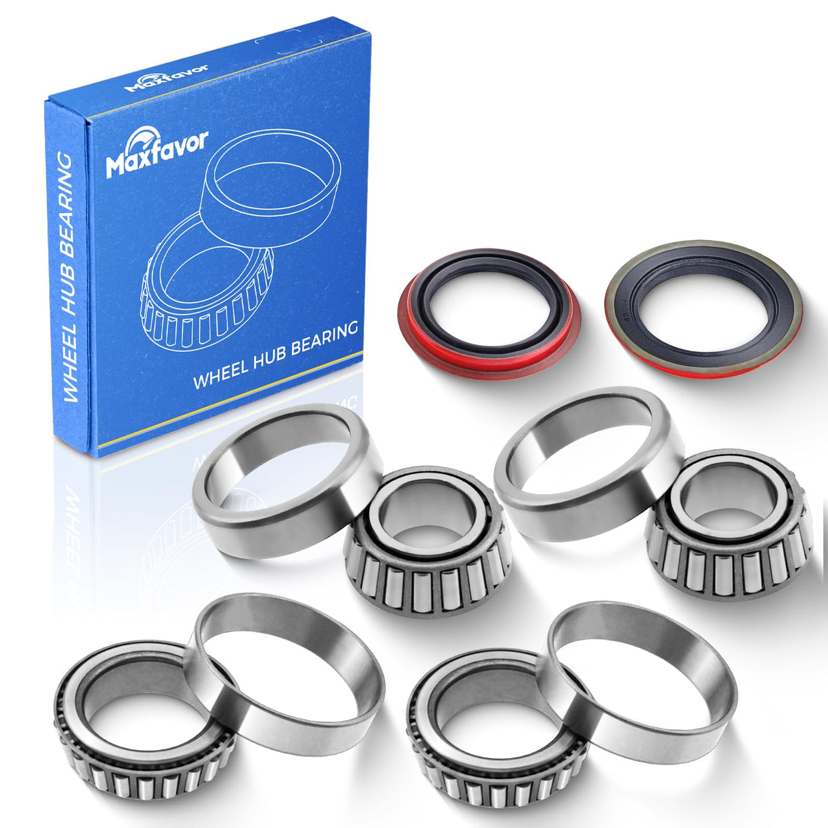 Maxfavor front hub packaging showing full 6-piece kit and contents benefit reliability
